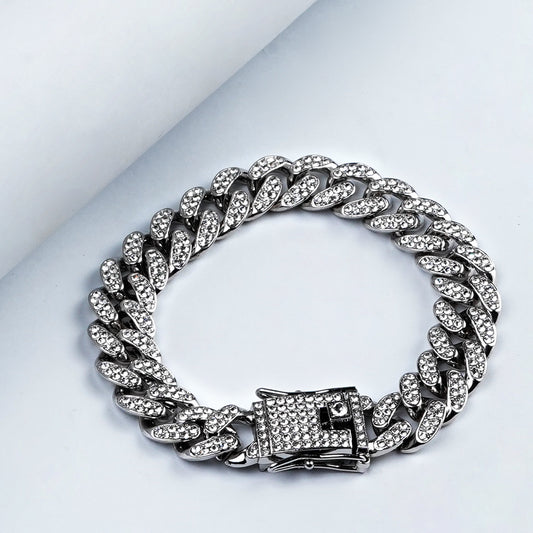 12.5mm Silver Iced Miami Cuban Bracelet -316L