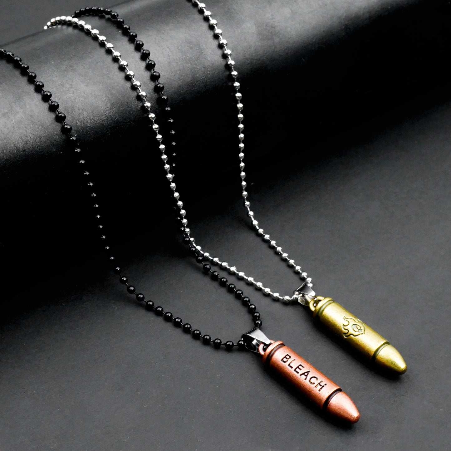 Bleach Bullet Couple pendant with Silver & Black bead chain -316L