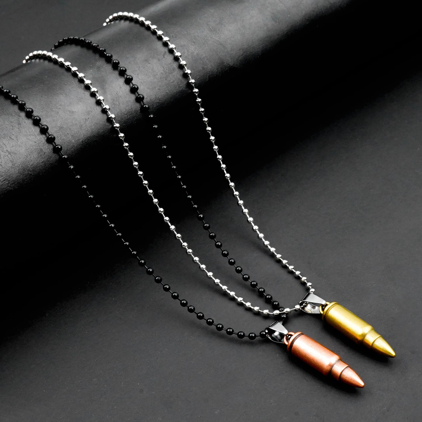 Bullet Couple pendant with Silver & Black bead chain -316L
