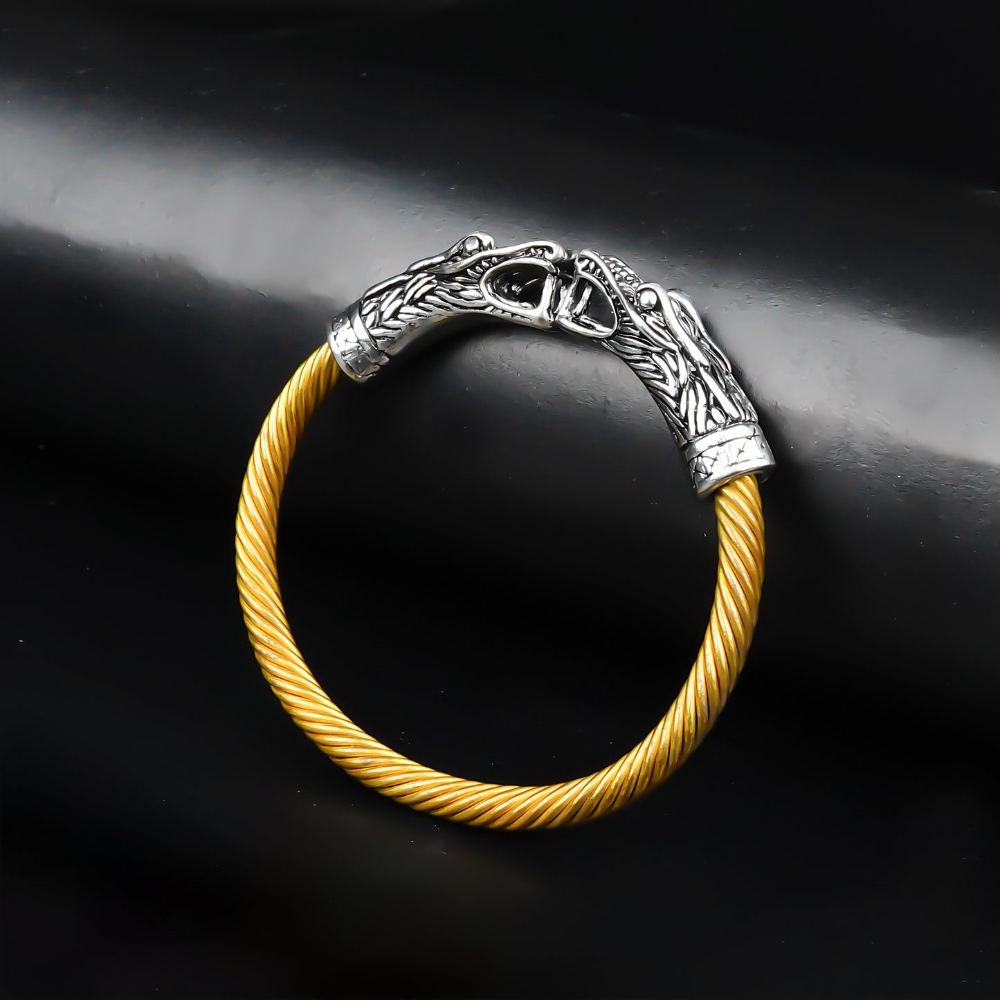 Silver & Golden Metallic Dragon Cuff Bangle