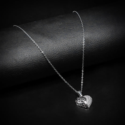 Silver Heart Pendant with Silver Square Box Chain -316L