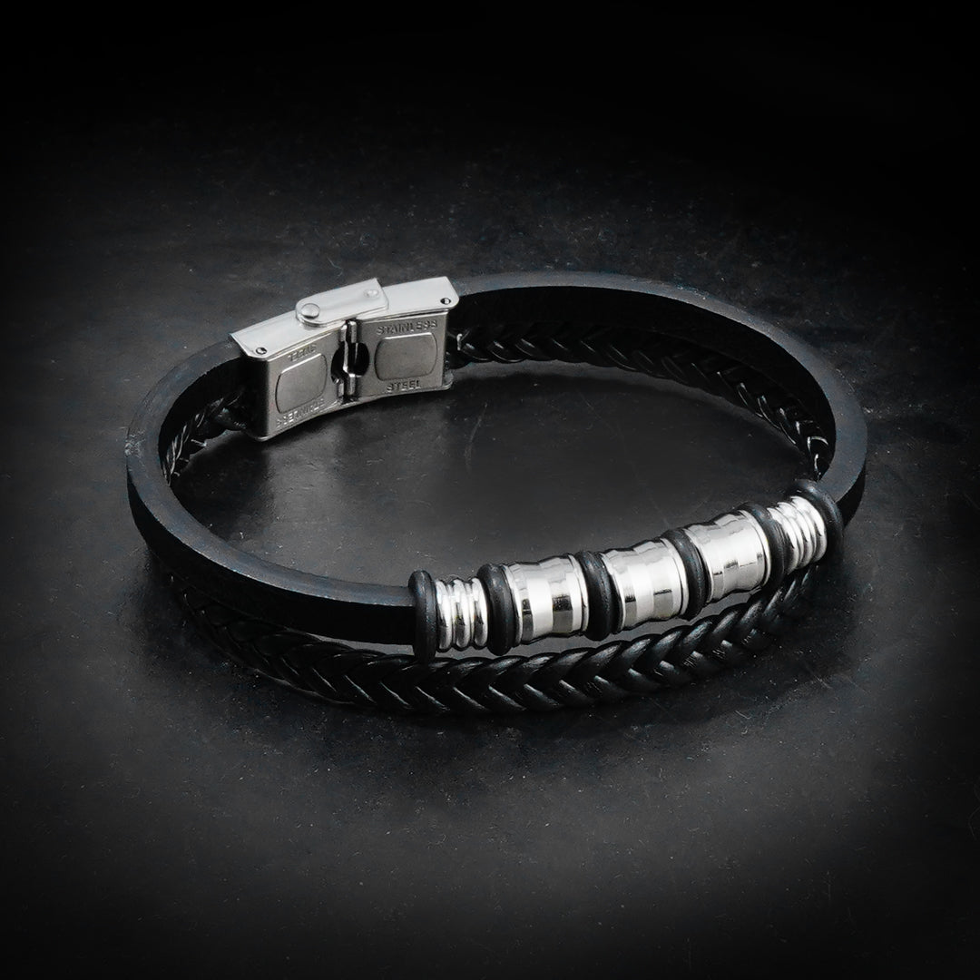 11mm Titanium Double Layer Leather Strap Bracelet