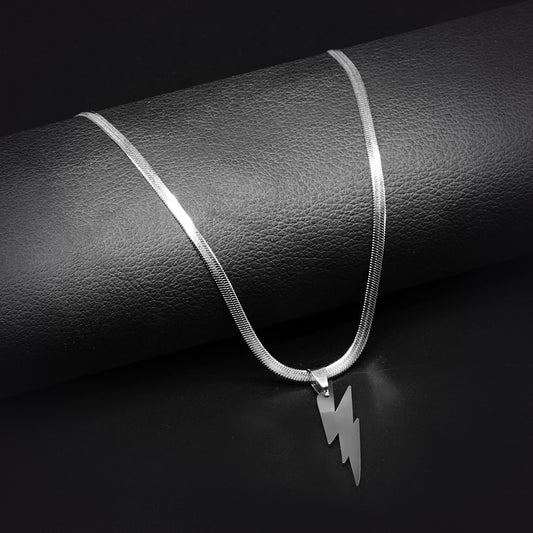 Silver Thunder Pendant with Silver Herringbone Chain -316L
