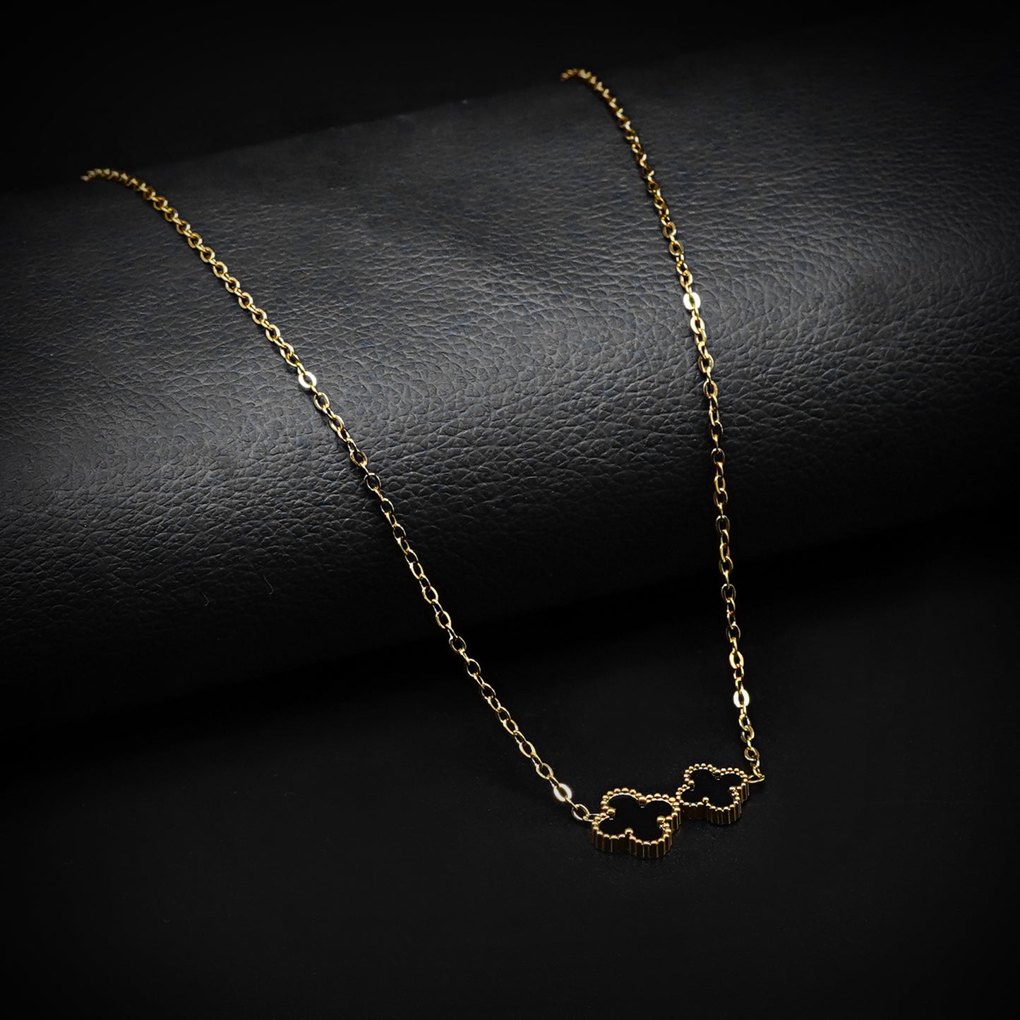 Golden Double Van Cleef Pendant with Golden Cable Chain -316L