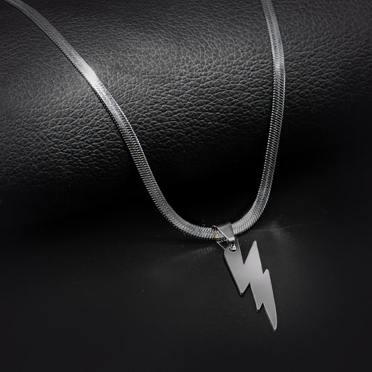 Silver Thunder Pendant with Silver Herringbone Chain -316L