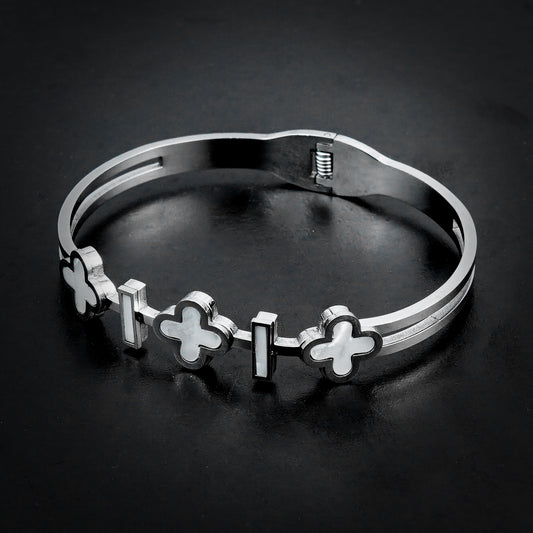 Silver Clover Bangle-316L