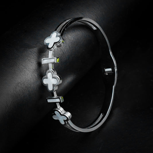 Silver Clover Bangle-316L