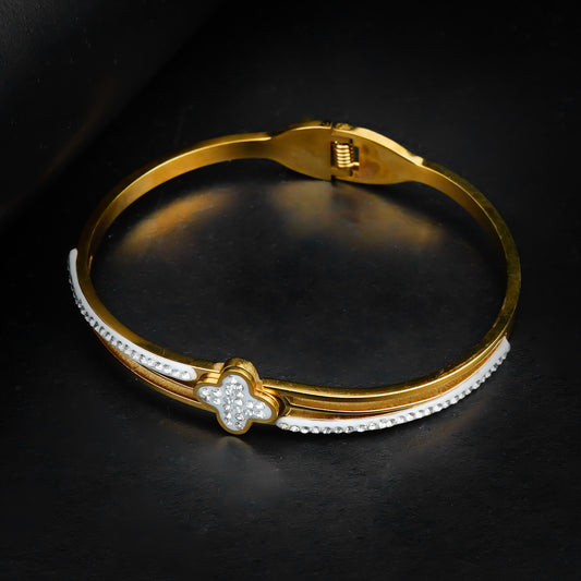 Golden Beaded Clover Bangle-316L