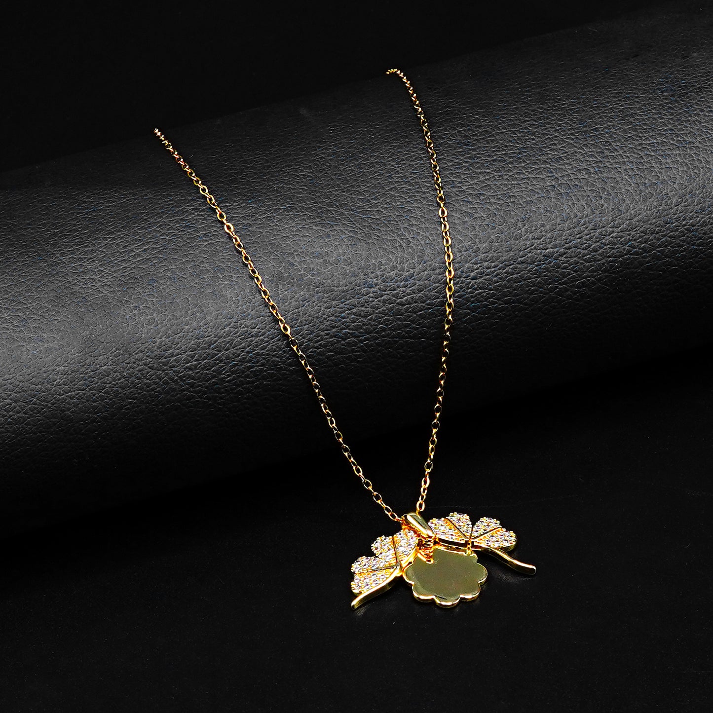 Golden Chic Clover Pendant with Silver Cable Chain -316L