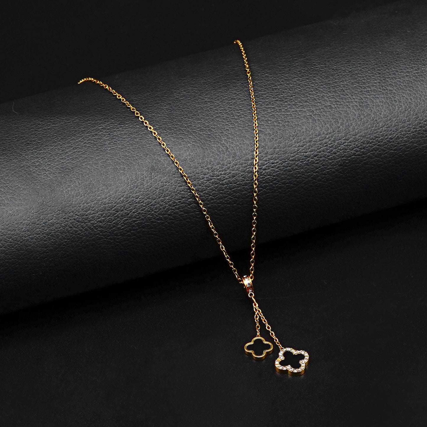 Golden Dual Van Cleef Pendant with Golden Cable Chain -316L
