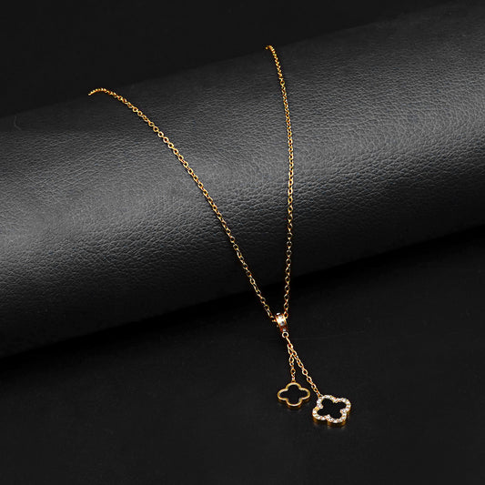 Golden Dual Van Cleef Pendant with Golden Cable Chain -316L