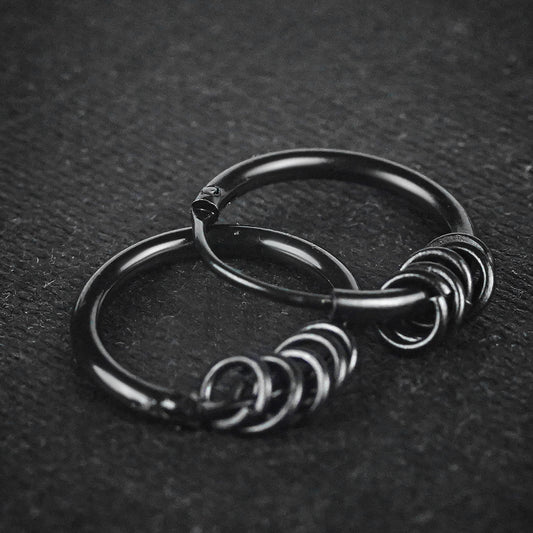 Black Round Hoop Silver Earrings
