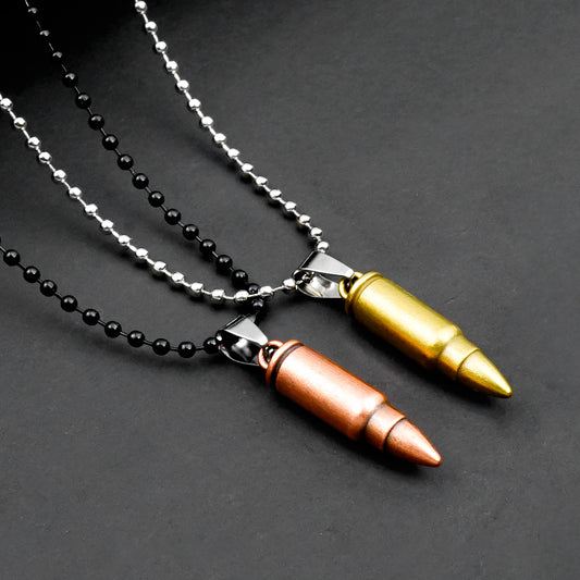 Bullet Couple pendant with Silver & Black bead chain -316L
