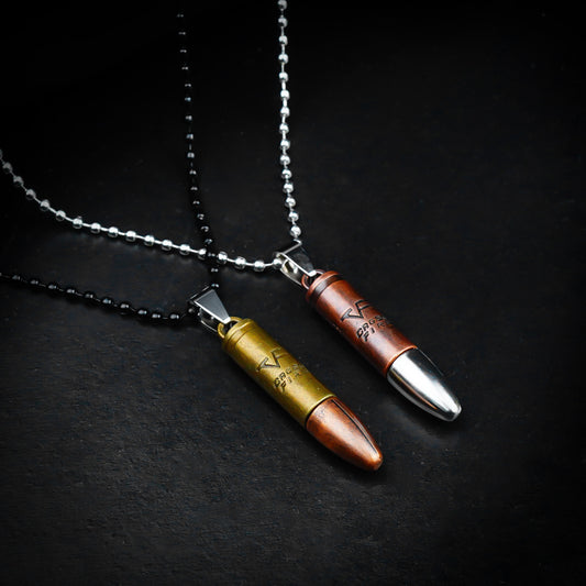 Fire Bullet Couple pendant with Silver & Black bead chain -316L