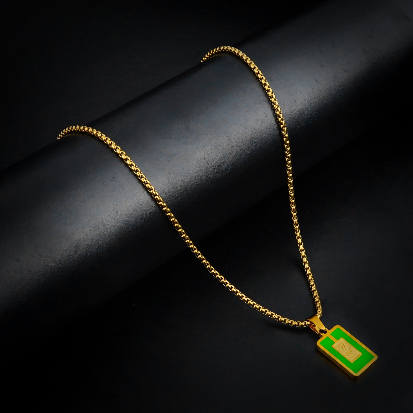 Green Allah Pendant with a Golden Round-Cut Chain - 316L