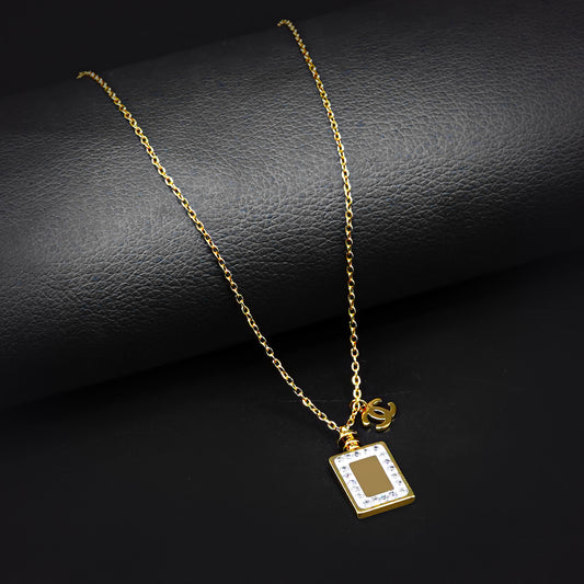 Golden Chanel Pendant with Golden Cable Chain -316L