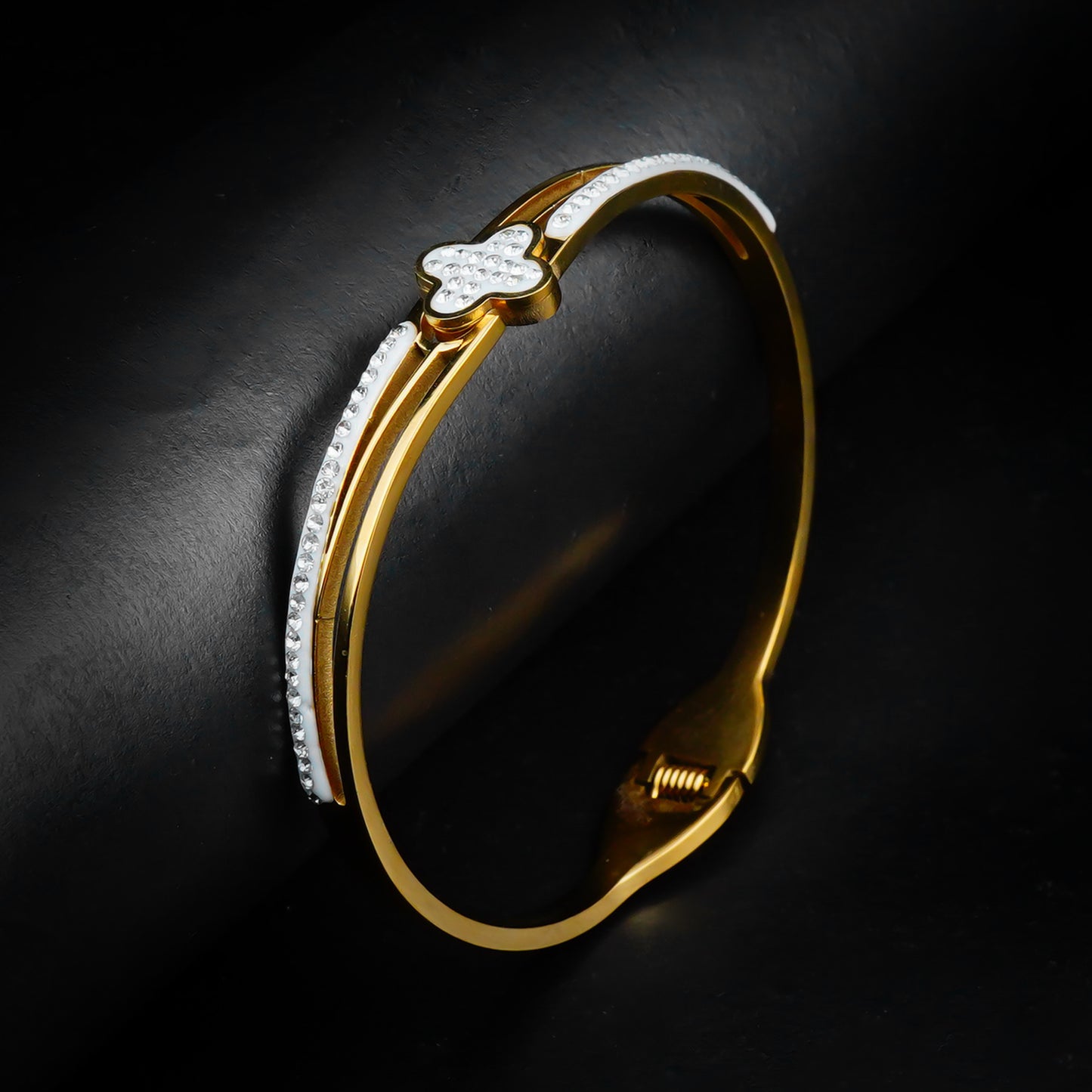 Golden Beaded Clover Bangle-316L