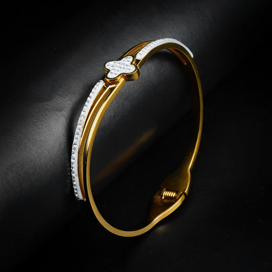 Golden Beaded Clover Bangle-316L