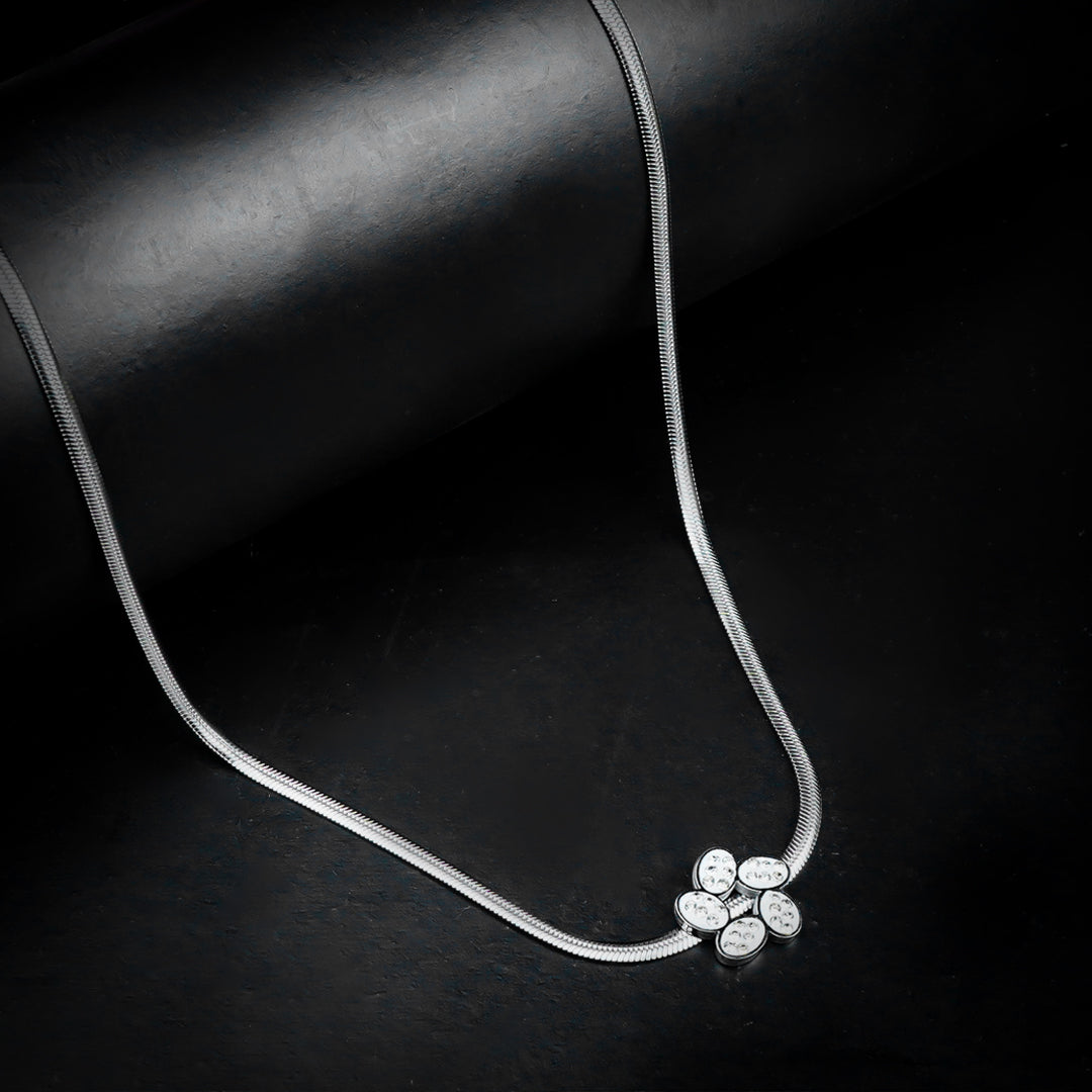 Crystal Petal Pendant with Silver Herringbone Chain – 316L