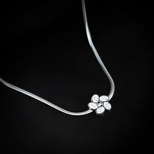 Crystal Petal Pendant with Silver Herringbone Chain – 316L