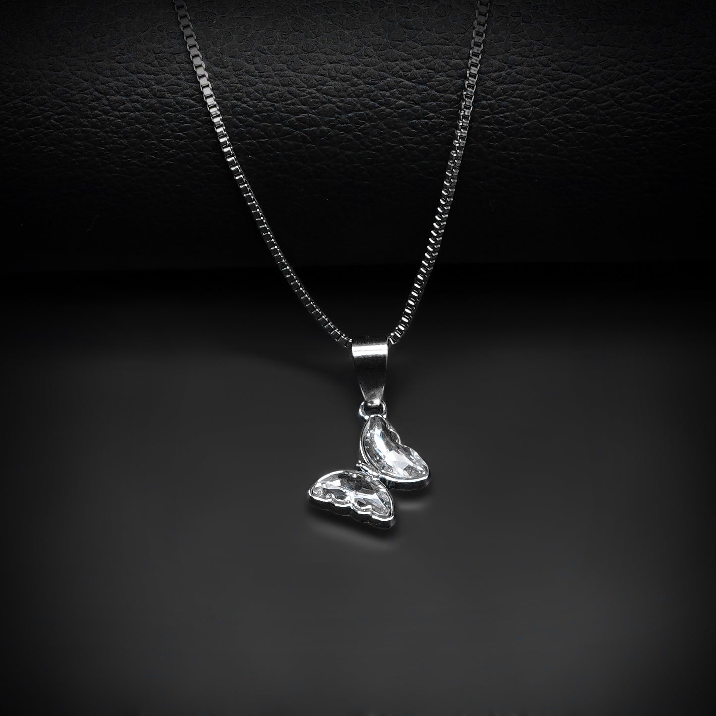 Silver Butterfly Pendant with Silver Square Box Chain -316L