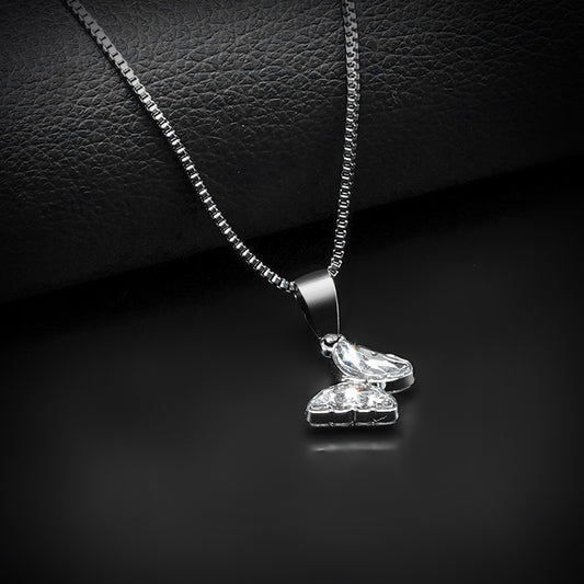 Silver Butterfly Pendant with Silver Square Box Chain -316L