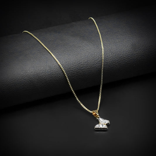 Golden Butterfly Pendant with Silver Square Box Chain -316L