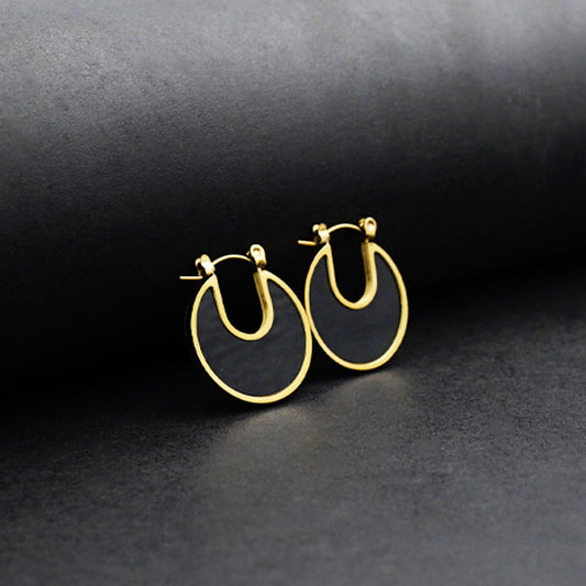 Black Retro Circle Earrings