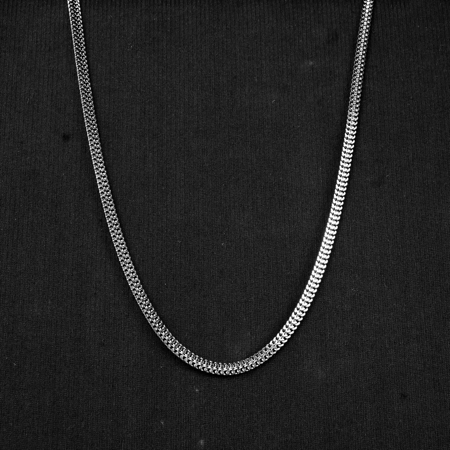 Pair Of Silver Double Flat Link Curb Chain