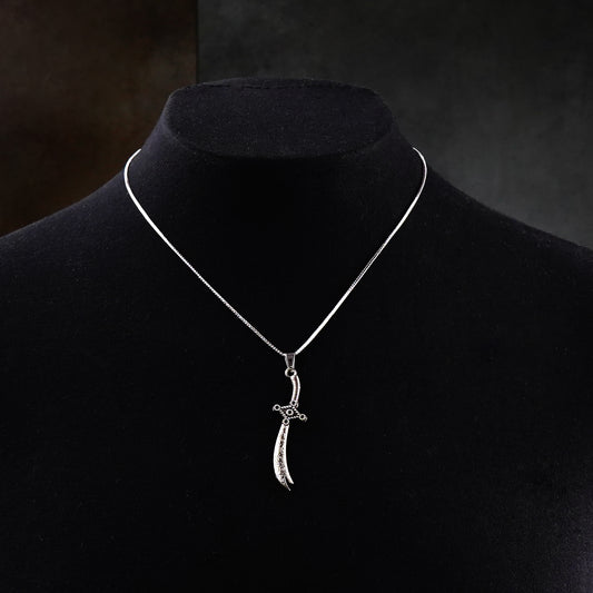 Silver Zulfiqar Necklace Pendant with Square Box Chain