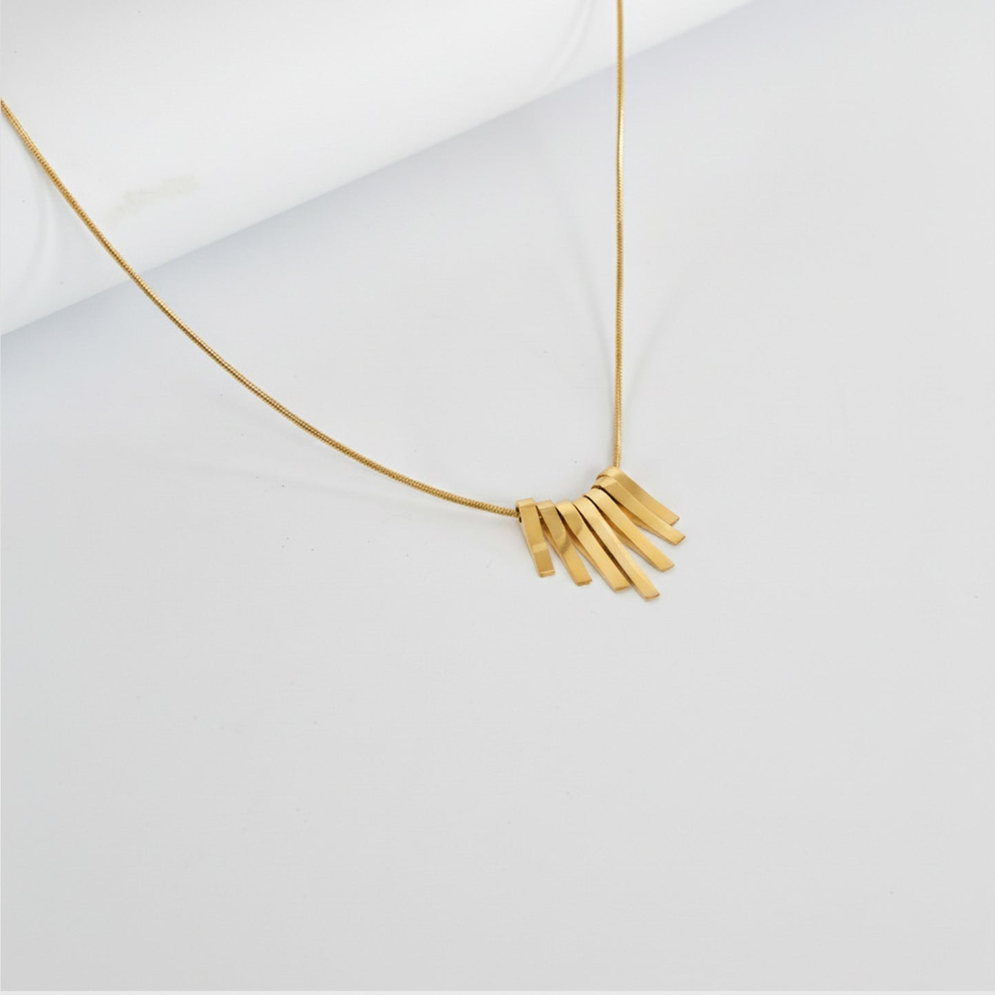 Golden 7 Pillars Pendant with Golden Round Snake Chain -316L
