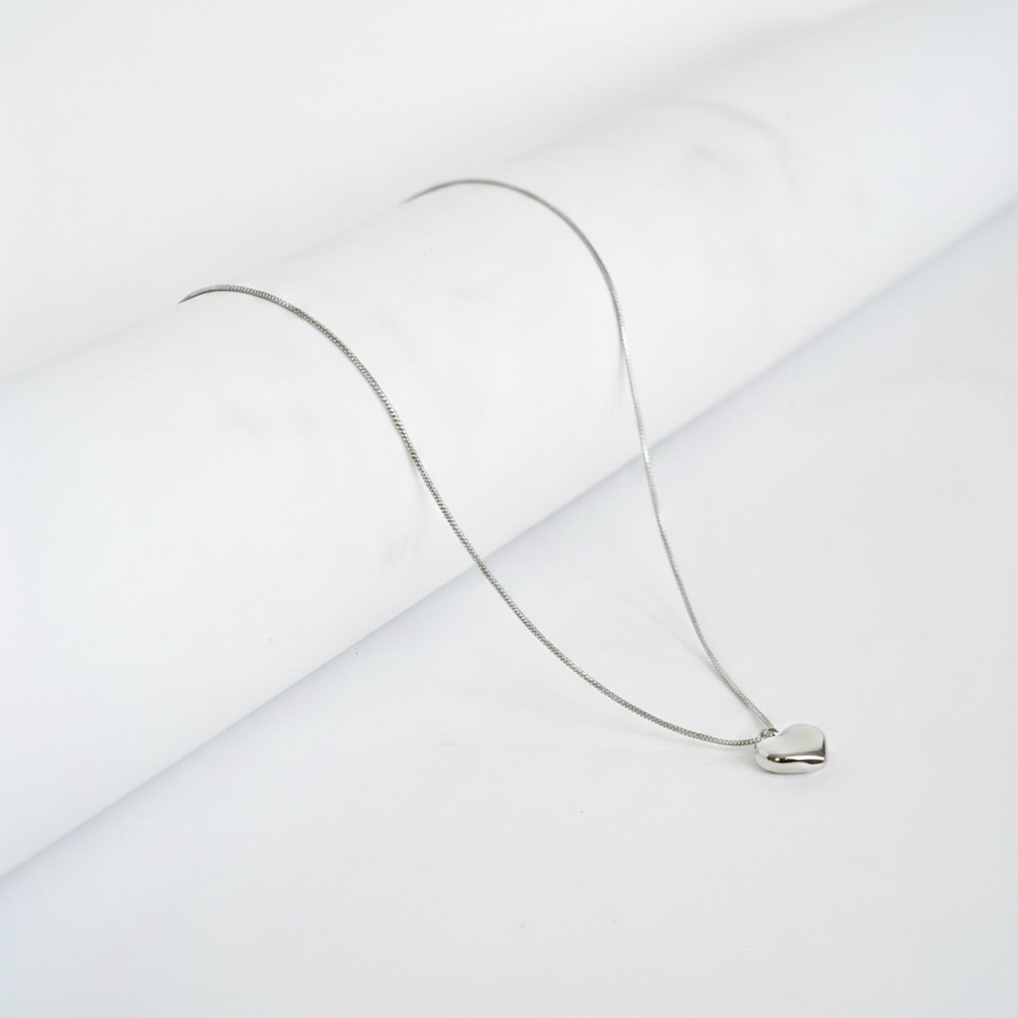 Silver Plain Heart Pendant with Silver Round Snake Chain -316L