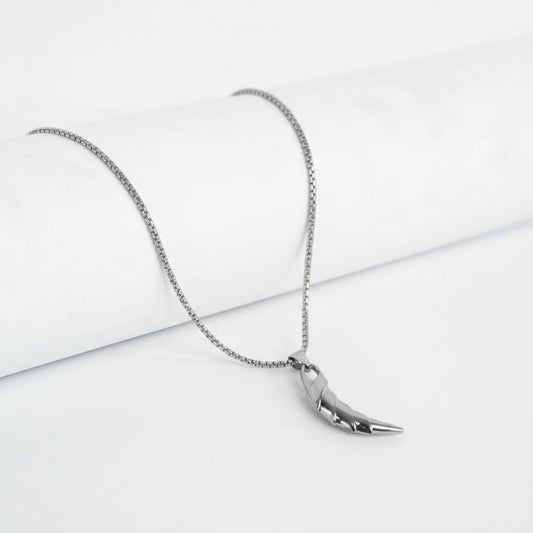 Silver Horn Shape Pendant with Silver Roundcut Chain -316L