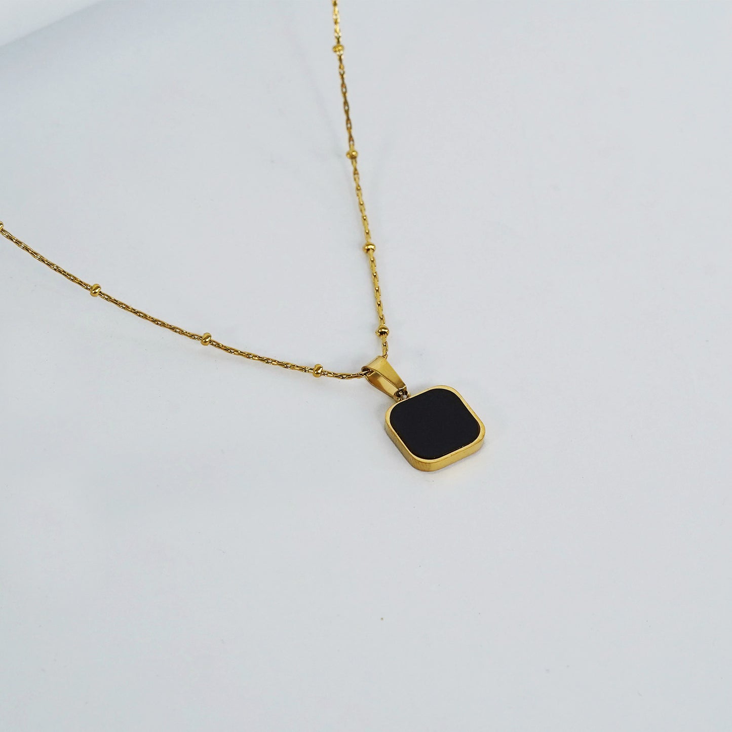 Golden Double Side Square Pendant with Golden Ball Chain -316L