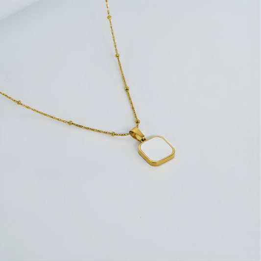 Golden Double Side Square Pendant with Golden Ball Chain -316L