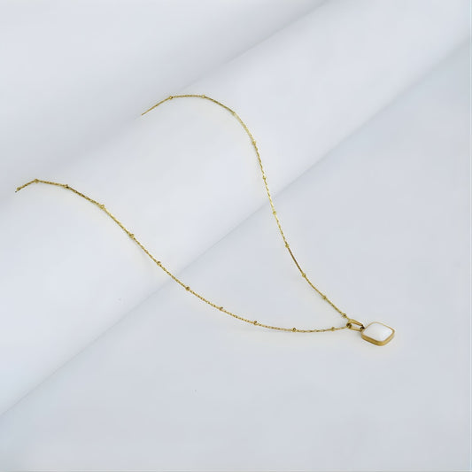 Golden Double Side Square Pendant with Golden Ball Chain -316L