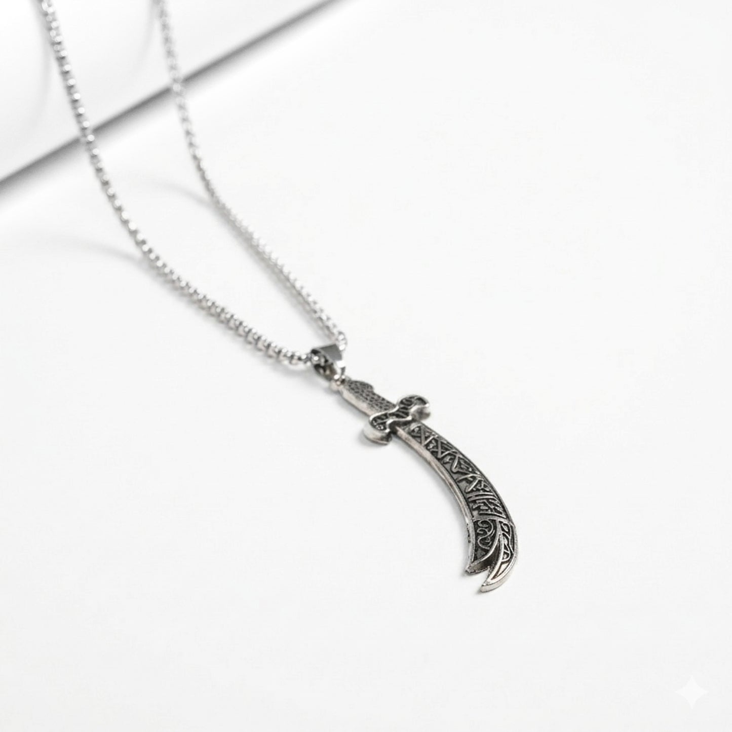 Vintage Silver Sword Pendant with Rounded Box Chain