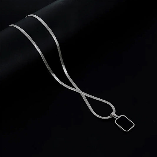 Double Side Moon Pendant with silver Herringbone Chain -316L