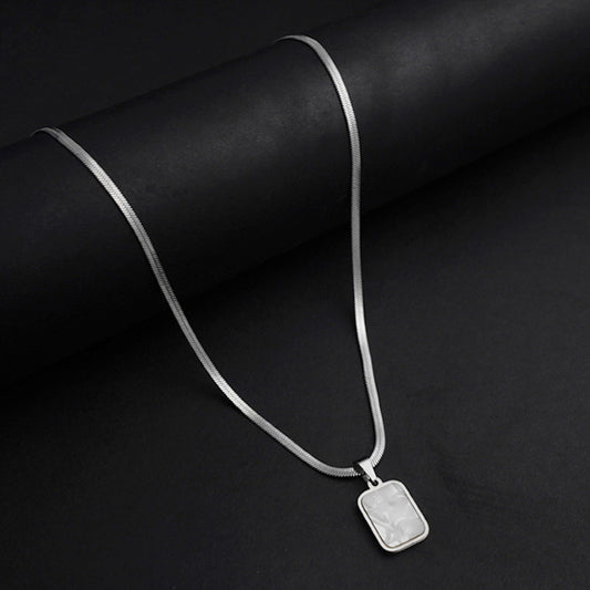 Double Side Moon Pendant with silver Herringbone Chain -316L