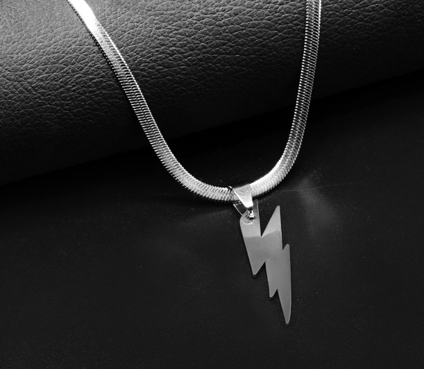 Silver Thunder Pendant with Silver Herringbone Chain -316L