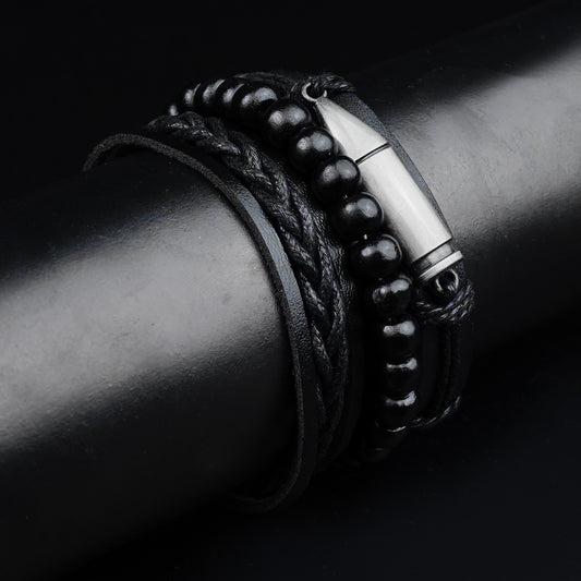 30mm Bullet Multilayer Leather Straps Bracelet -316L