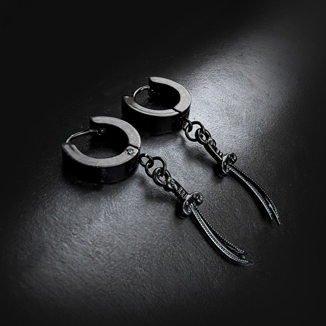 Black Knife Mens Hoop Earrings