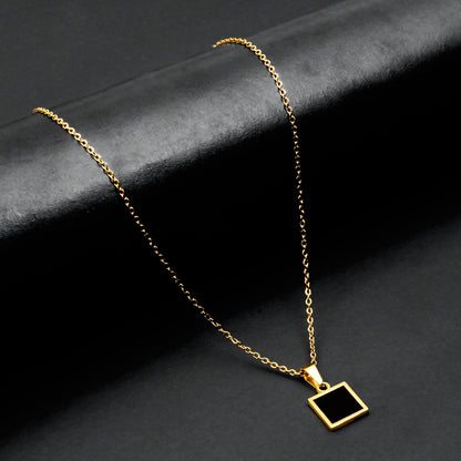 Black Square pendant with golden cable chain -316L