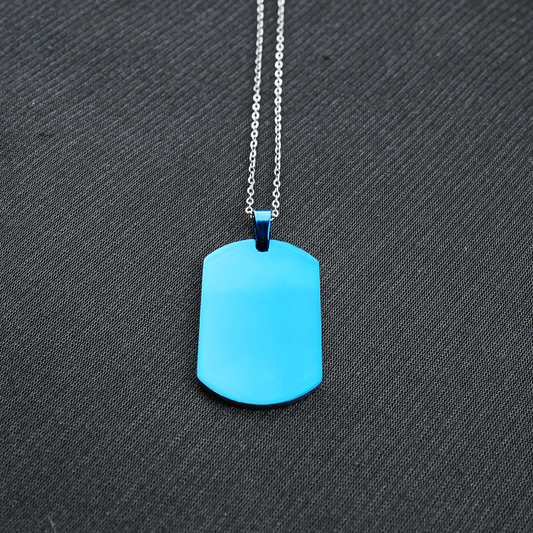 2mm Blue Engraving Rectangle pendant with Link chain -316L