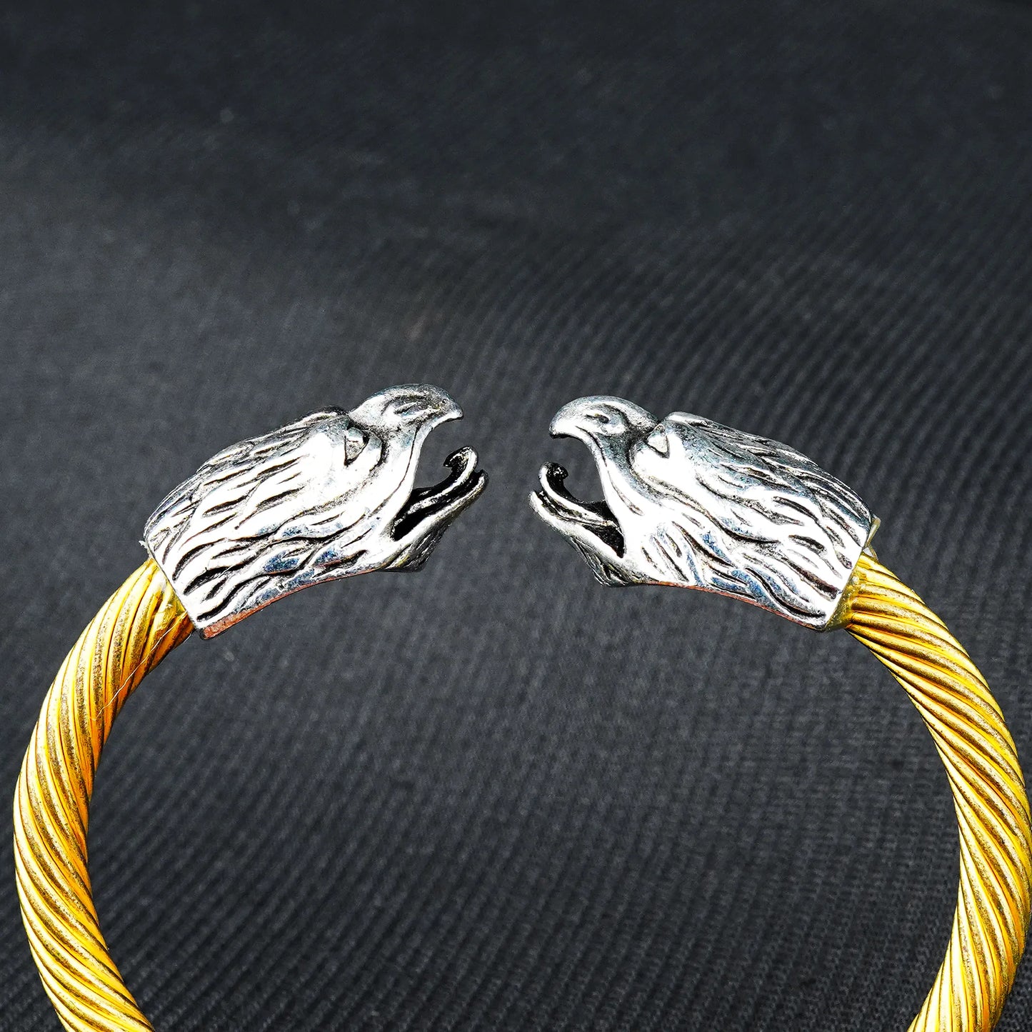 6mm Golden Metallic Eagle Cuff Bangle Bracelet with Silver touch -316L