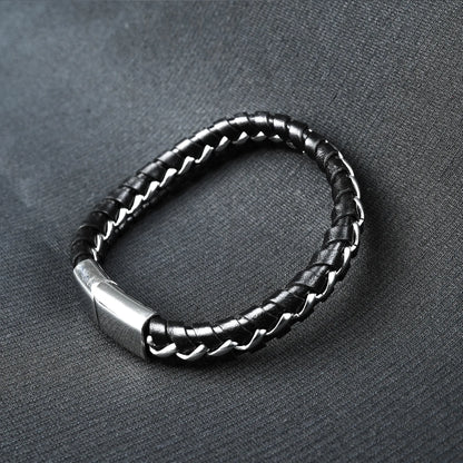 12mm Silver weave leather bracelet -316L