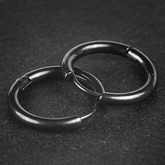 2.4mm Plain Black Hoop Earrings