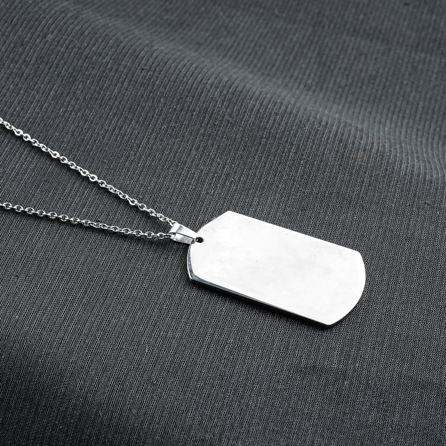 2mm Silver Engraving Rectangle pendant with Link chain -316L