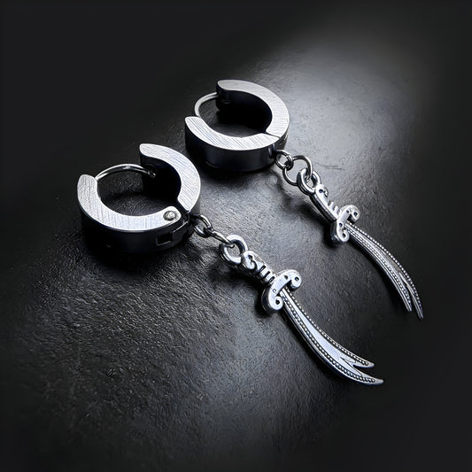 Silver Knife Hoop Men Earrings