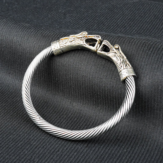 6mm Silver Metallic Dragon Cuff Bangle bracelet -316L